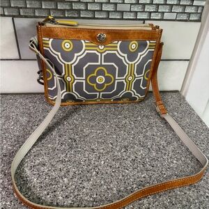 Brighton Stylish Gray and Yellow Patterned Crossbody Bag